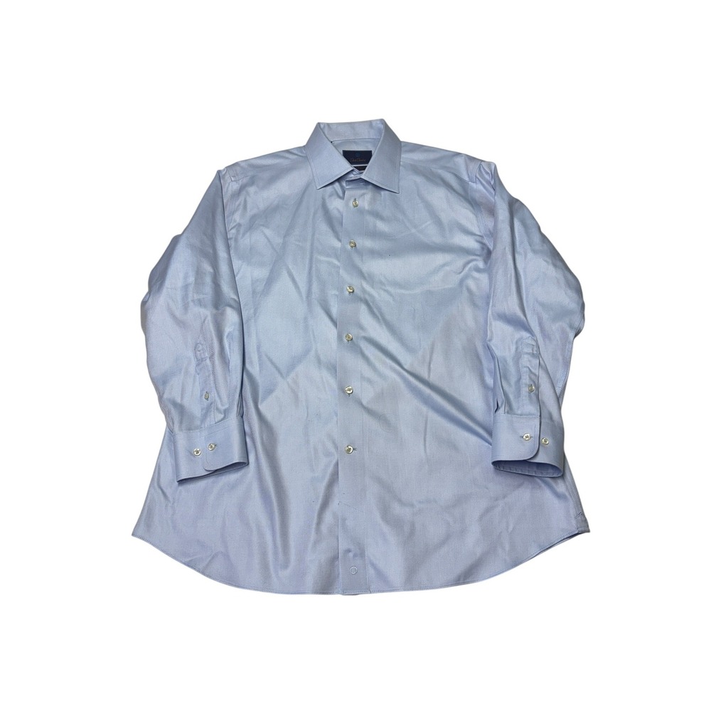 David Donahue Luxury Non Iron Dress Shirt Blue Twill Trim Fit 17.5‎ 32/33 Mens